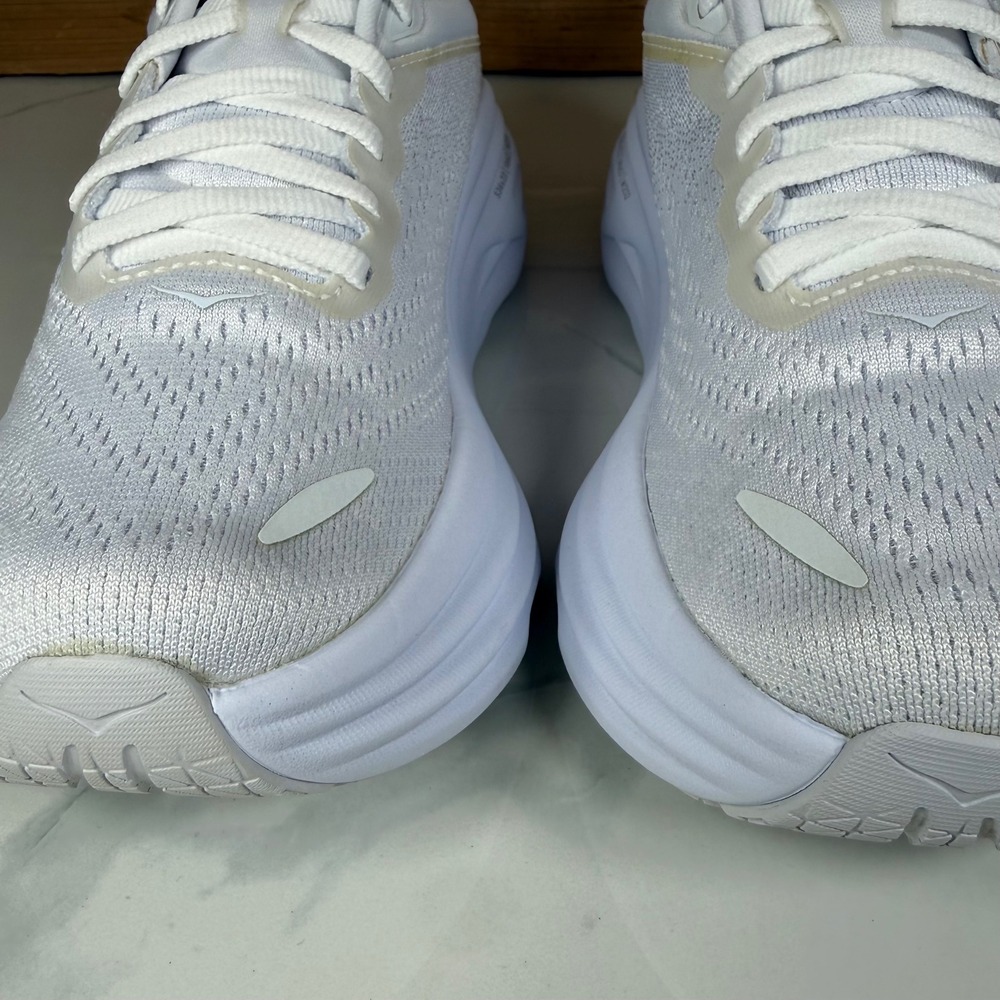 Hoka One One White Athletic Running Shoes with Subtle Gold Trim - Picture 10 of 16